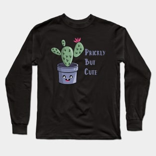 Prickly But Cute Kawaii Cactus in Blue Pot Long Sleeve T-Shirt